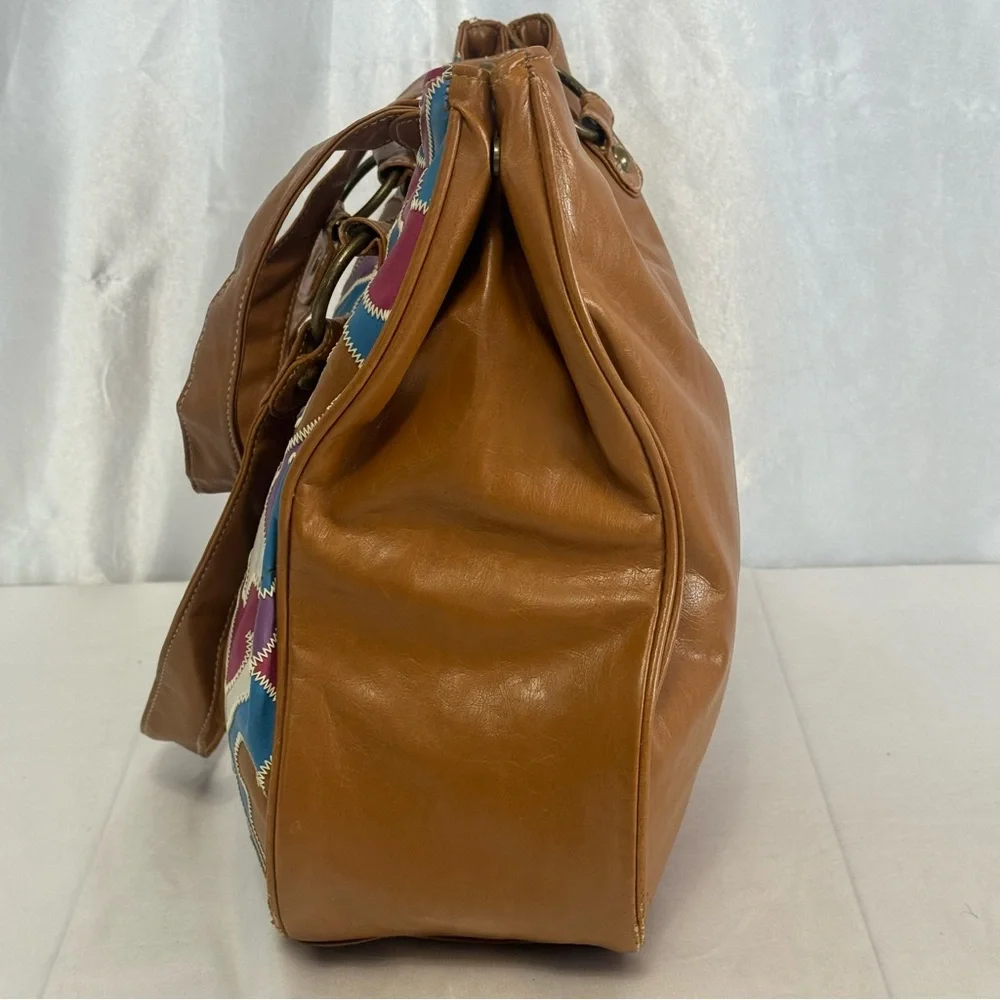 Disney Parks Mickey Mouse Multicolor Patchwork Tote Hobo Sa Bag with Brown Trim - Picture 5 of 14